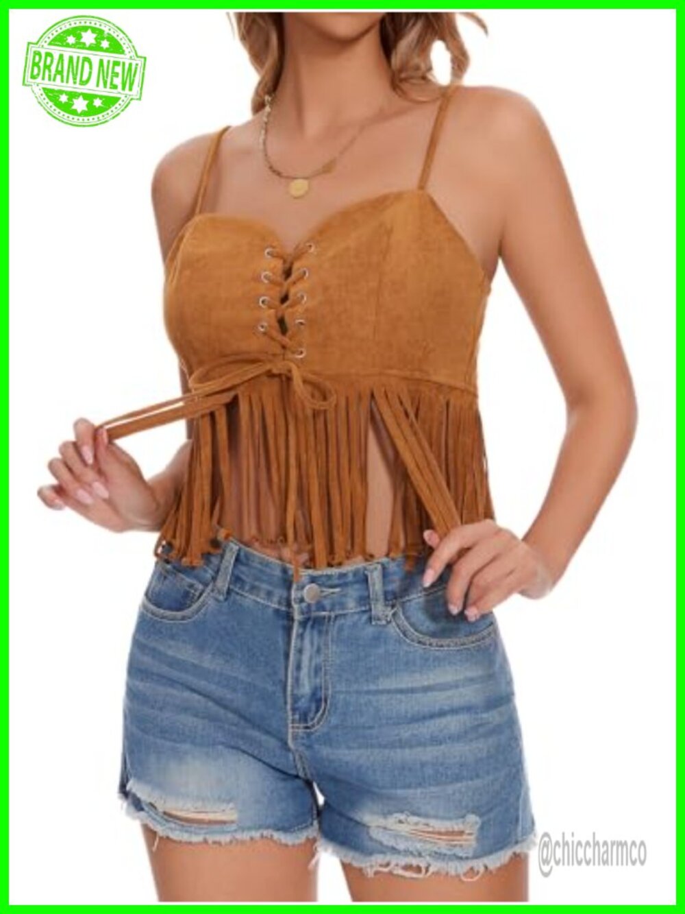 Womens Fringe Tank Top Sleeveless Tassel Hem Cowgirl Western Y2K Camisole